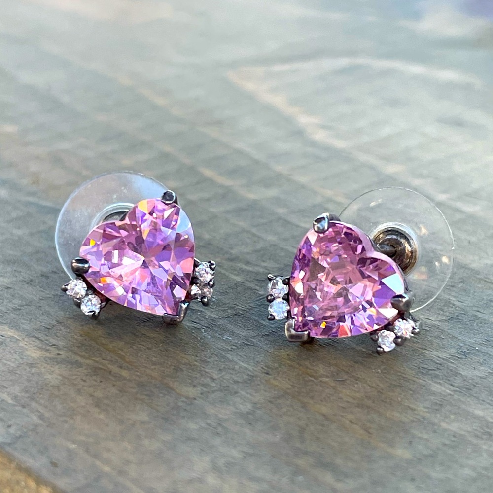 Sterling Silver & Pink Heart Earrings 💕
